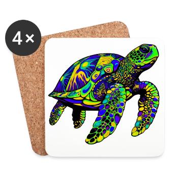 Tortue marine - Dessous de verre (lot de 4) - blanc - Devant