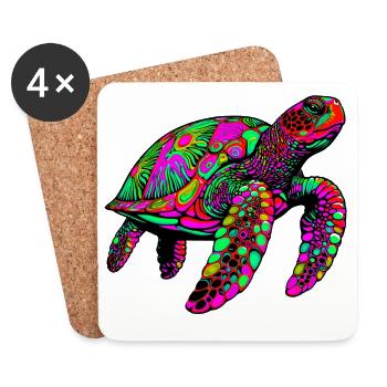 Tortue marine - Dessous de verre (lot de 4) - blanc - Devant