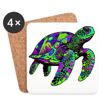 Tortue marine - Dessous de verre (lot de 4) - blanc - Devant