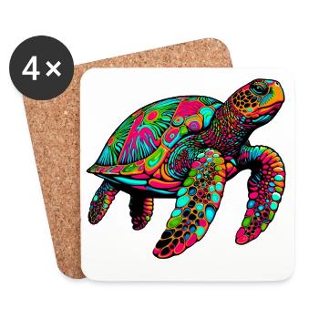 Tortue marine - Dessous de verre (lot de 4) - blanc - Devant