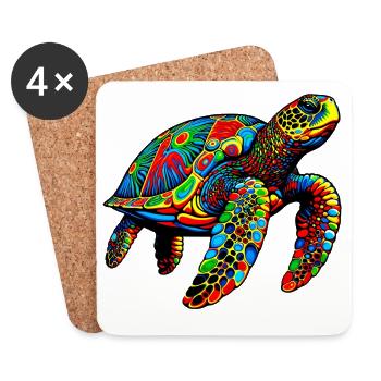 Tortue marine - Dessous de verre (lot de 4) - blanc - Devant