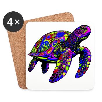 Tortue marine - Dessous de verre (lot de 4) - blanc - Devant