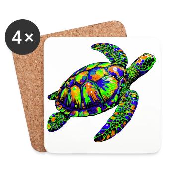 Tortue marine - Dessous de verre (lot de 4) - blanc - Devant