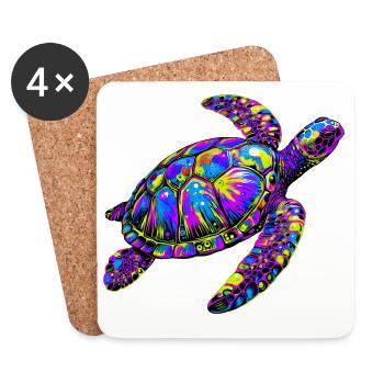 Tortue marine - Dessous de verre (lot de 4) - blanc - Devant