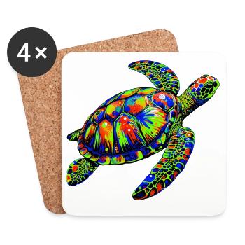 Tortue marine - Dessous de verre (lot de 4) - blanc - Devant