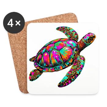 Tortue marine - Dessous de verre (lot de 4) - blanc - Devant