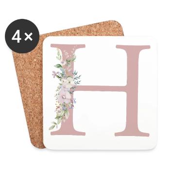 H Monogramm, Floral, personalisierbar - Untersetzer (4er-Set) - Weiß - Vorne