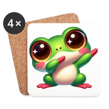 Cute Frog Dab Dance Gamer Chibi Cartoon Kawaii - Coasters (set of 4) - white - Front