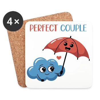 Cute Perfect Couple Cloud And Umbrella Design - Coasters (set of 4) - white - Front