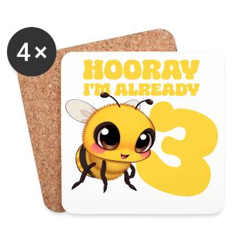 Bee Kids 3e anniversaire Fête d’anniversaire des enfants - Dessous de verre (lot de 4) - blanc - Devant
