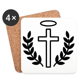 Christliches Kreuz mit Heiligenschein & Lorbeer - Untersetzer (4er-Set) - Weiß - Vorne