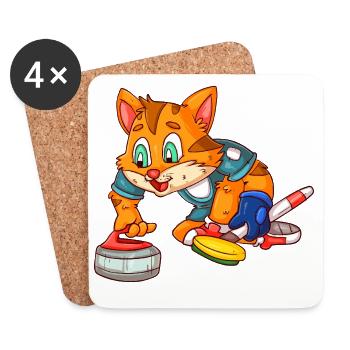 Curling player cat - Coasters (set of 4) - white - Front