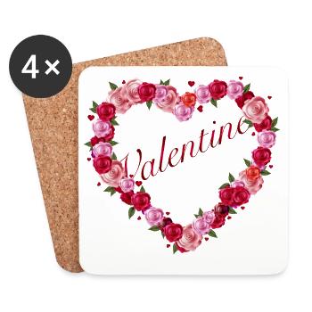 Herzförmiger Rosengruß zum Valentinstag - Untersetzer (4er-Set) - Weiß - Vorne