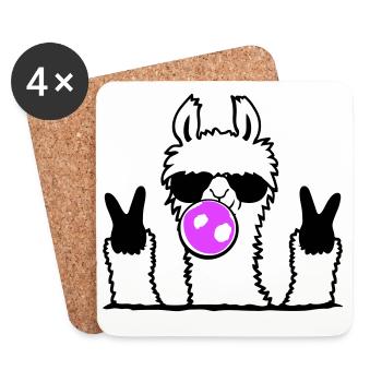 Lunettes de soleil chewing-gum lama Signe de paix Cool mignon - Dessous de verre (lot de 4) - blanc - Devant