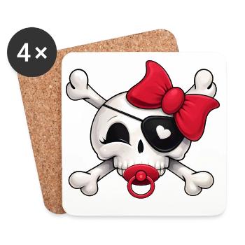 Crâne de Bébé Pirate mignon - Dessous de verre (lot de 4) - blanc - Devant