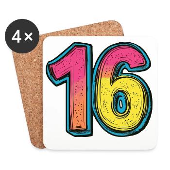 16 Zahl Bunt - Untersetzer (4er-Set) - Weiß - Vorne