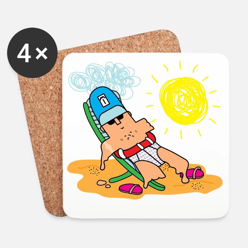 Sunny Beach Lounger Cartoon - Untersetzer (4er-Set) - Weiß