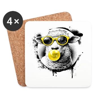 Pop Art Sheep – Halftone with Neon Sunglasses - Coasters (set of 4) - white - Front
