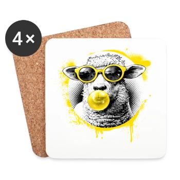 Lamm mit Gelber Brille Pop-Art - Untersetzer (4er-Set) - Weiß - Vorne