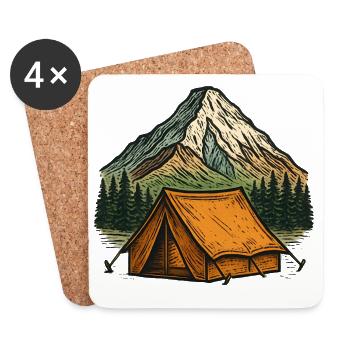Bergzelt Abenteuer Landschaft - Untersetzer (4er-Set) - Weiß - Vorne