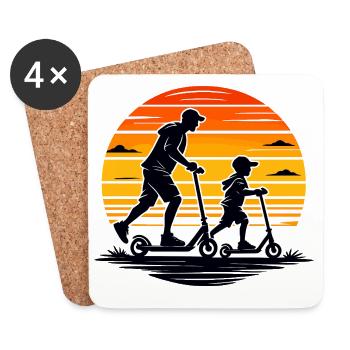 Scooter with child in retro sunset - Coasters (set of 4) - white - Front