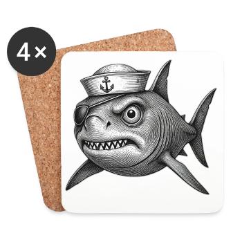 The grumpy Captain Shark - Coasters (set of 4) - white - Front