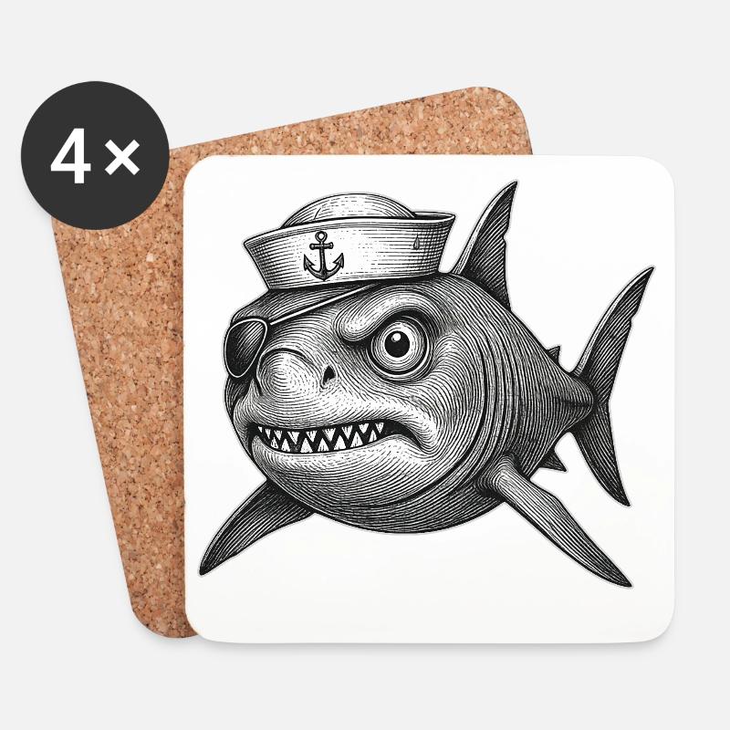 Der mürrische Captain Haifisch - Untersetzer (4er-Set) - Weiß