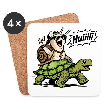 Swift Snail on Turtle - Coasters (set of 4) - white - Front
