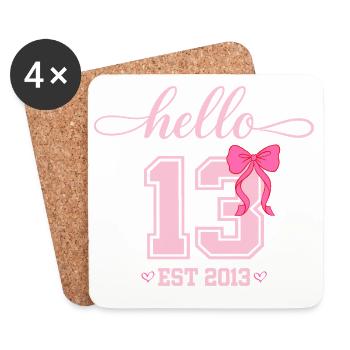 Bonjour 13 Est 2013 Girl Birthday Design - Dessous de verre (lot de 4) - blanc - Devant