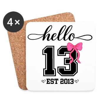 Bonjour 13 Est 2013 Girl Birthday Design - Dessous de verre (lot de 4) - blanc - Devant