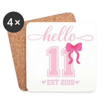 Hello 11 Est 2015 Coquette Schleife Mädchen Geburt - Untersetzer (4er-Set) - Weiß - Vorne