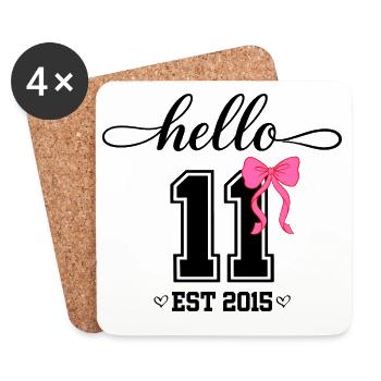 Hello 11 Est 2015 Coquette Bow Girl Birth - Coasters (set of 4) - white - Front