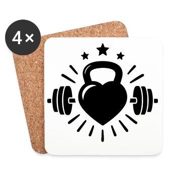 Kettlebell Herz Hantel – Love Lifting - Untersetzer (4er-Set) - Weiß - Vorne
