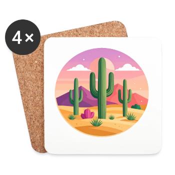 Cactus verts dans le désert – Design des années 70 - Dessous de verre (lot de 4) - blanc - Devant