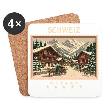 Schweiz Gstaad Vintage Reisemarke - Untersetzer (4er-Set) - Weiß - Vorne