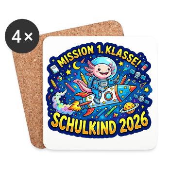 Mission 1. Klasse Schulkind 2026 - Untersetzer (4er-Set) - Weiß - Vorne