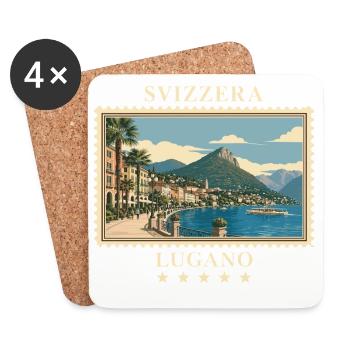 Schweiz Lugano Vintage Reisemarke - Untersetzer (4er-Set) - Weiß - Vorne