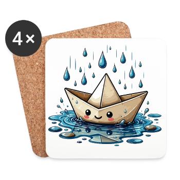 Origami boat in the rain - Coasters (set of 4) - white - Front
