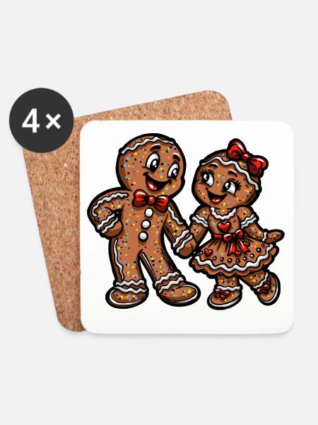 Pfefferkuchen Pärchen Weihnacht Liebe - Untersetzer (4er-Set) - Weiß