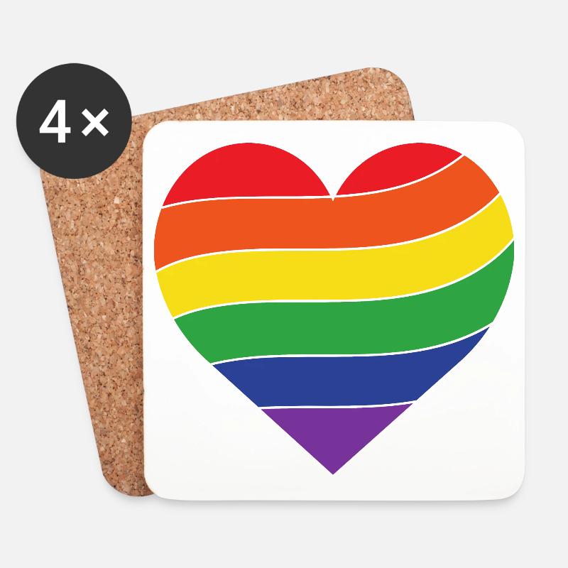 Regenbogen Herz | Pride - Untersetzer (4er-Set) - Weiß