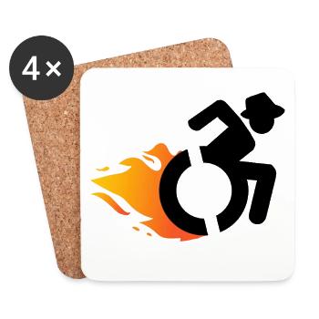 Utilisateur d’un fauteuil roulant avec chapeau et flammes # - Dessous de verre (lot de 4) - blanc - Devant
