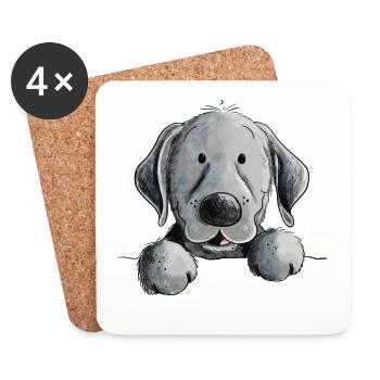 Glücklicher Schwarzer Labrador Retriever Hund - Untersetzer (4er-Set) - Weiß - Vorne