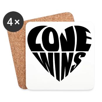 "Love Wins" in heart shape | LGBTQ Pride - Coasters (set of 4) - white - Front