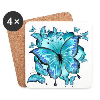 Papillons avec fleur - Dessous de verre (lot de 4) - blanc - Devant