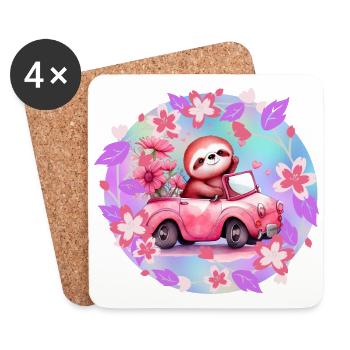 Sloth driving a convertible - Coasters (set of 4) - white - Front