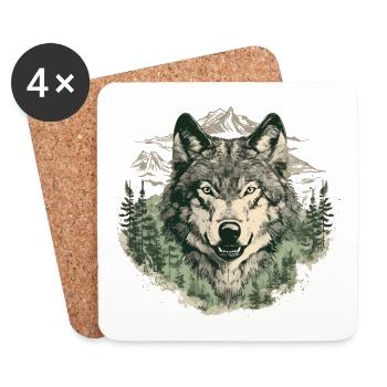 Wolf Kunst Kopf Wolfskopf Natur Wildnis Vintage - Untersetzer (4er-Set) - Weiß - Vorne