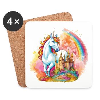 Einhorn Regenbogen Schloss Bunt Magie Fantasie - Untersetzer (4er-Set) - Weiß - Vorne
