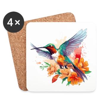 Hummingbird Flowers Bird Animal Art Watercolor Colorful - Coasters (set of 4) - white - Front