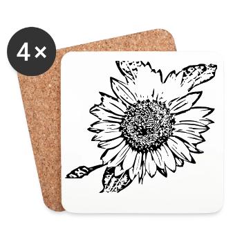 Blume schwarz Blumen schwarz Sonnenblume schwarz - Untersetzer (4er-Set) - Weiß - Vorne