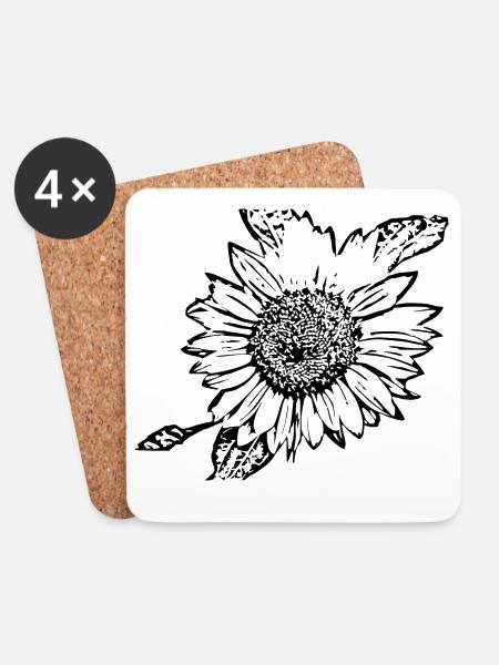 Blume schwarz Blumen schwarz Sonnenblume schwarz - Untersetzer (4er-Set) - Weiß